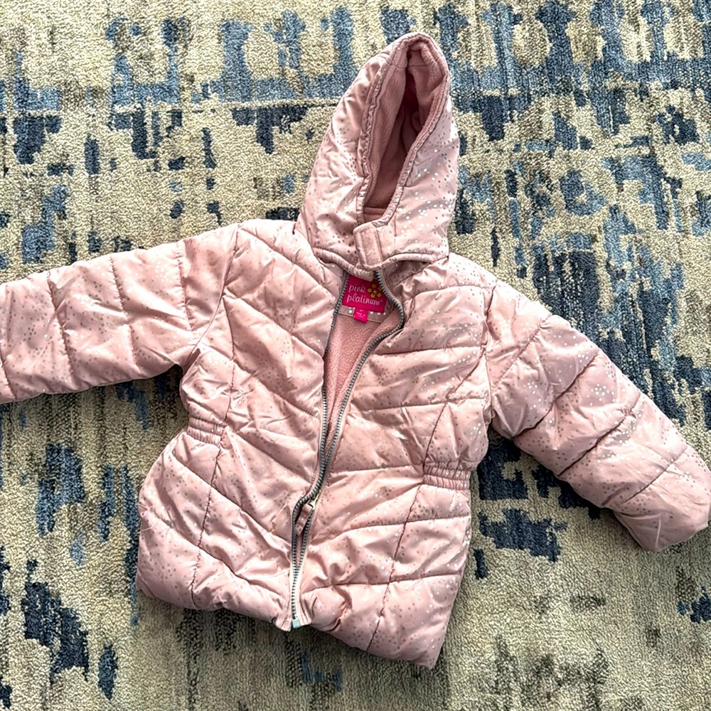 Pink Platinum 4T Winter Puffy Coat Dusty Pink with Silver Dots